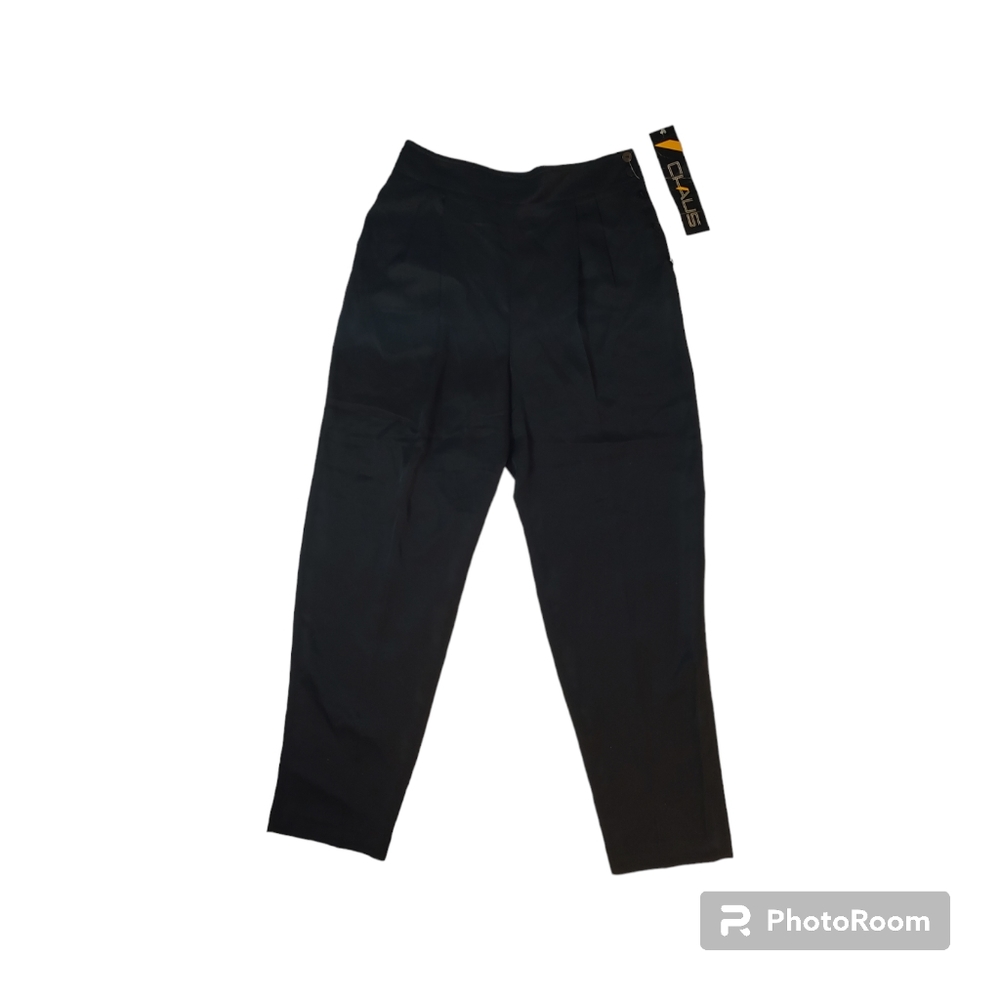 NWT Vintage Chaus Black Satin Dress Pants Size 12 High Rise Pleated Trousers